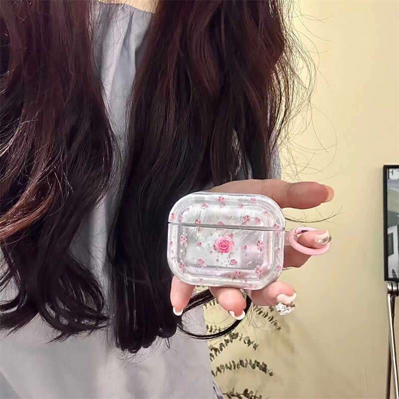 華やかバラ柄透明AirPodsproケース