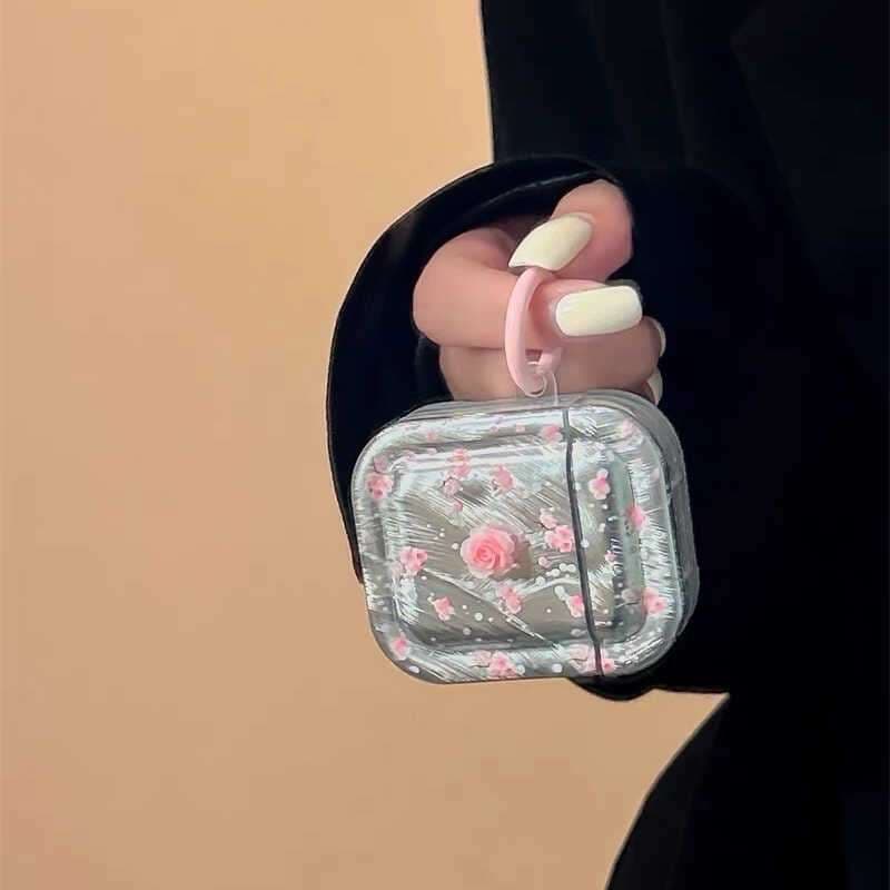 華やかバラ柄透明AirPodsproケース